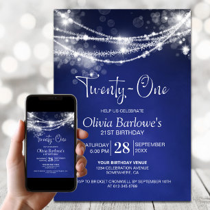 Invitation Blue String Lights 21e fête d'anniversaire