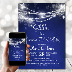Invitation Blue String Lights Surprise 75e fête d'anniversair