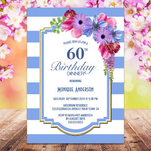Invitation Blue Stripe Purple Floral 60e anniversaire