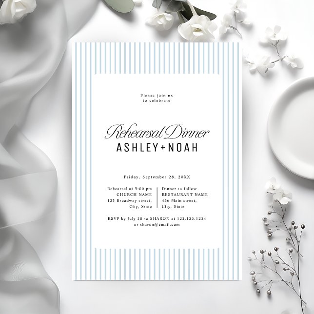 Invitation Blue Striped Elegance Classy Rehearsal Dinner (Blue Striped Elegance Classy Rehearsal Dinner Invitation)