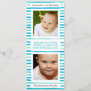 Invitation Blue Stripes Baby Boy 1er anniversaire Merci photo