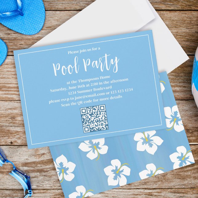 Invitation Blue Summer Party Custom Floral (Créateur téléchargé)