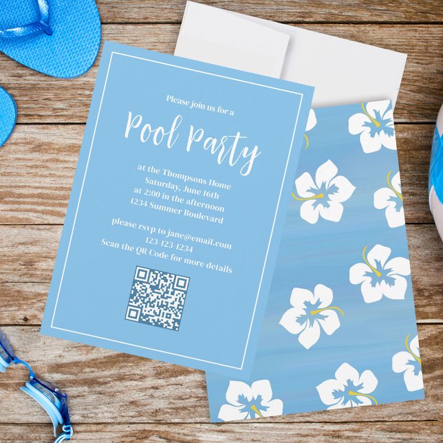 Invitation Blue Summer Tropical Floral Custom Party (Créateur téléchargé)