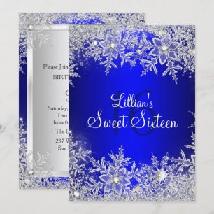 Invitation Blue Sweet 16 Flocon de Neige Hiver Merveilleux
