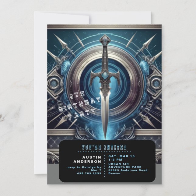 Invitation Blue Sword Boy fête d'anniversaire (Devant)