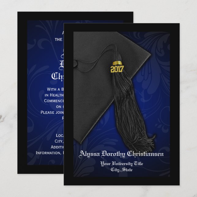 Invitation Blue Tassel Charm College 2017 Diplôme sur mesure (Devant / Derrière)