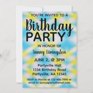 Invitation Blue Tie Dye One Photo Anniversaire