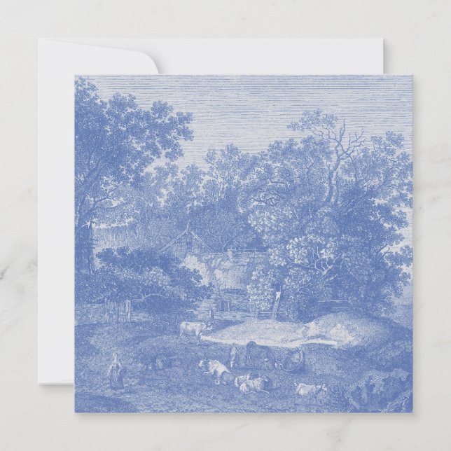 Invitation Blue Toil de Jouy Pays Français Shabby Elégance (Devant)