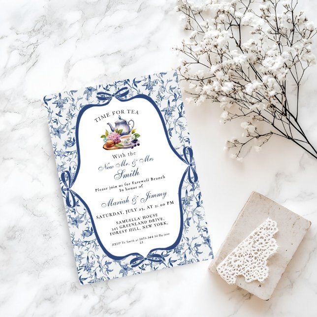 Invitation Blue Toile de jouy Tea Party Adieu Brunch Party (Créateur téléchargé)