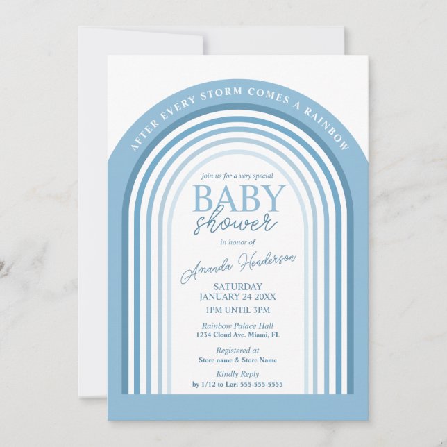 Invitation Blue Tone Boy Rainbow Baby Baby shower (Devant)