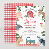 Blue Tractor Red Plaid Farm Farmyard Anniversaire