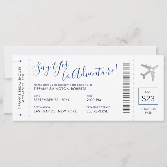Invitation Blue Travel Thème Fête des mariées Embarquement Pa (Devant)