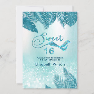 Invitation Blue Tropical feuille chic glittery tendance