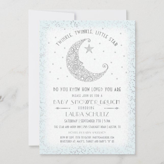 Invitation Blue Twinkle Little Star Baby shower Brunch (Devant)