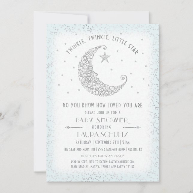 Invitation Blue Twinkle Twinkle Little Star Baby shower (Devant)