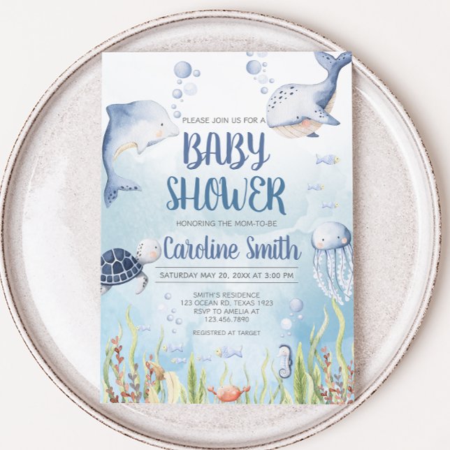 Invitation Blue Under the Sea Baby Shower (Summer Baby Shower Invitation)