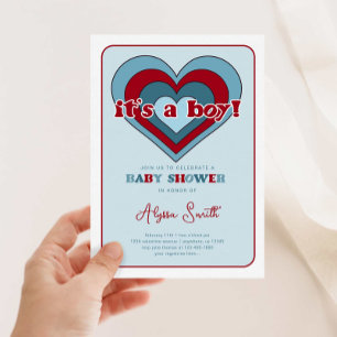 Invitation Blue Valentine's Day Hearts Boy Baby shower