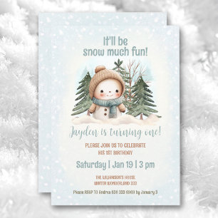 Invitation Blue Vintage Snowman Boy Hiver 1er anniversaire