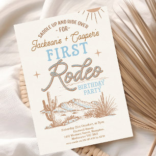 Invitation Blue Vintage Twin Boys First Rodeo 1er anniversair