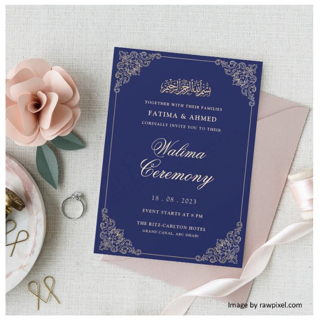 Invitation Blue Walima Mariage musulman musulman (Créateur téléchargé)