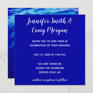 Invitation Blue Water Moderne Calligraphie Mariage