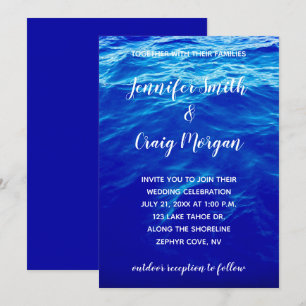 Invitation Blue Water Photo Moderne Calligraphie Mariage