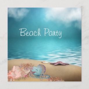 Invitation Blue Water Seashs Sand Beach Party