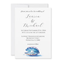 Blue Watercolor Beach Oyster Mariage