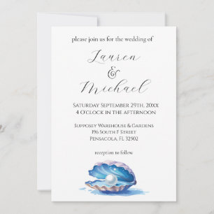 Invitation Blue Watercolor Beach Oyster Mariage