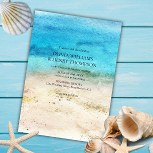 Invitation Blue Watercolor Beach Wedding