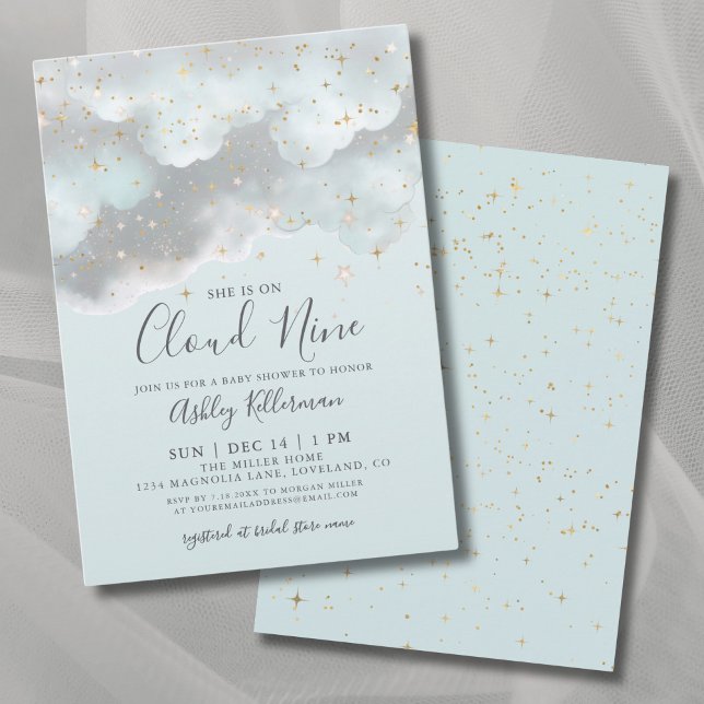 Invitation Blue Watercolor Cloud Neuf Baby shower (Blue Watercolor Cloud Nine Baby Shower Invitation)