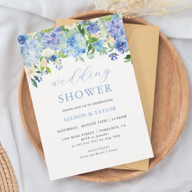 Invitation Blue Watercolor Hydrangea Invitatiatiatia Wedding  (Créateur téléchargé)