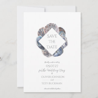 Invitation Blue Watercolour Sea Shell Save the Date Flat Card