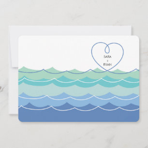 Invitation Blue Waves Loopy Heart Simple Engagement Party