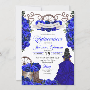 Invitation Blue Western Charra Ranchero Quinceanera