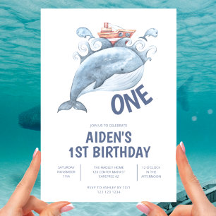 Invitation Blue Whale Boy 1er anniversaire