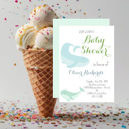Invitation Blue Whale Green Pastel Ocean Fish Baby shower