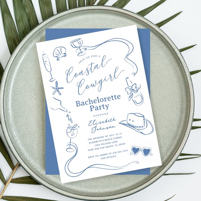 Invitation Blue Whimsal Coastal Cowgirl Bachelorette Party (Créateur téléchargé)