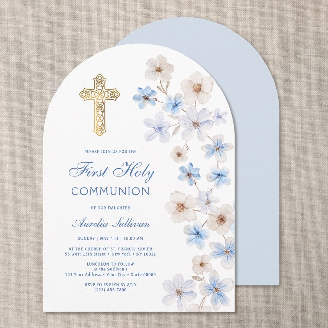 Invitation Blue White Anemones Arch First Communion (Créateur téléchargé)