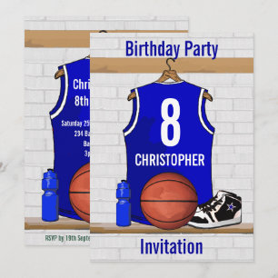 Invitation Blue White Basketball Jersey fête d'anniversaire