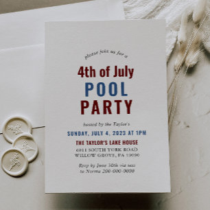 Invitation Blue White et Red 4 juillet Pool Party