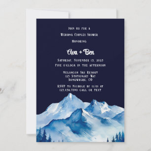 Invitation Blue White Snowy Mountains Mariage Couples Douche