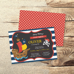 Invitation Blue White Stripes Pirate Ship Anniversaire Invita