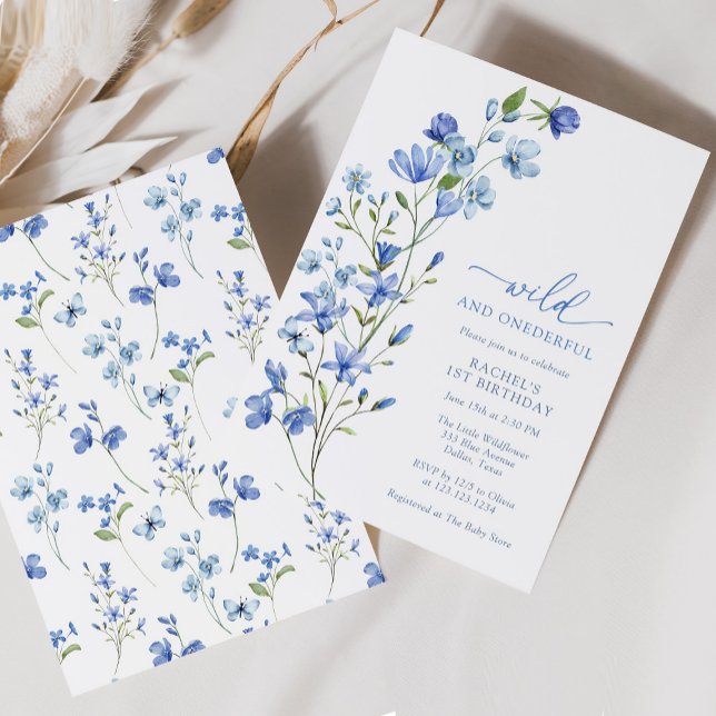 Invitation Blue Wild & Onedering Fleur sauvage 1er anniversai (Créateur téléchargé)