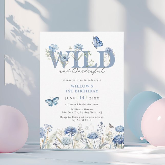 Invitation Blue Wild & Onedering Fleur sauvage 1er anniversai (Créateur téléchargé)