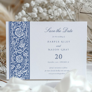 Invitation Blue William Morris Enregistrer la date
