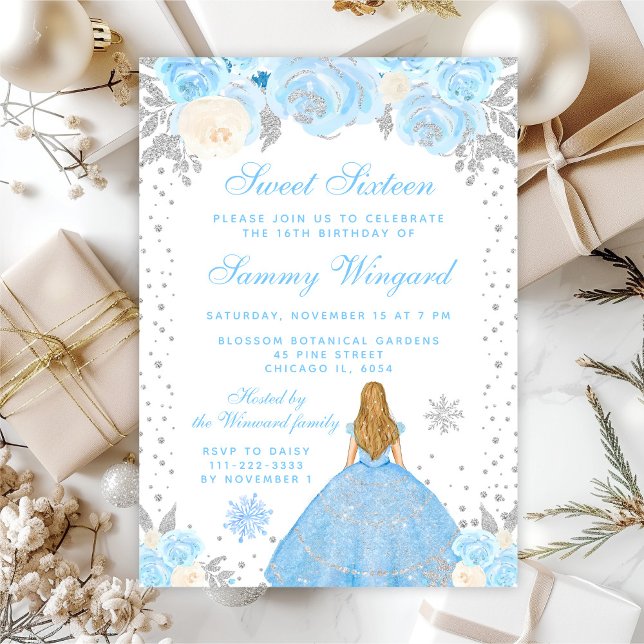 Invitation Blue Winter Blonde cheveux Princesse Sweet sixteen (Créateur téléchargé)