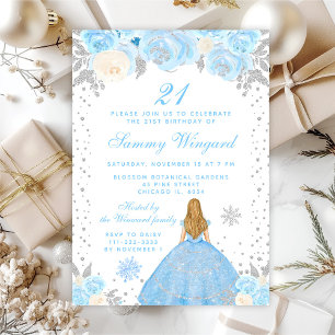 Invitation Blue Winter Blonde Hair Princess Anniversaire