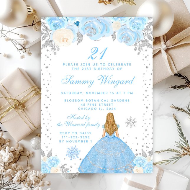 Invitation Blue Winter Blonde Hair Princess Anniversaire (Créateur téléchargé)