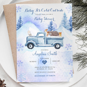 Invitation Blue Winter Mountain Baby shower forestier